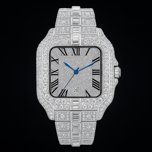 Iced-Out Watch – 35mm Square Wrist Watch for Men + FREE GIFT