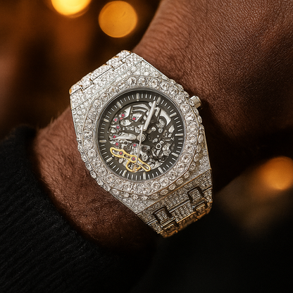 32mm Automatic Iced Watch – Skeleton Hip-Hop Timepiece