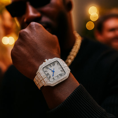 Iced-Out Watch – 35mm Square Wrist Watch for Men + FREE GIFT