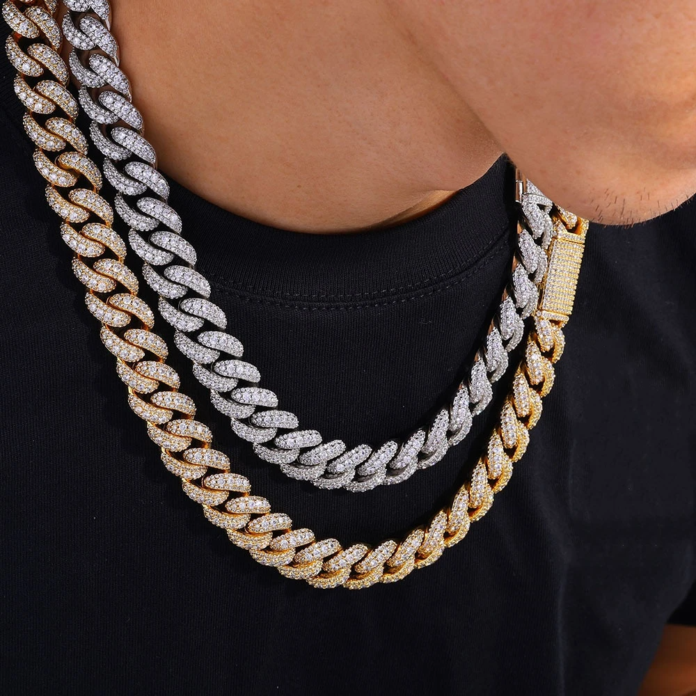 Iced Cuban Chain for Men – 18K Gold or 925 Silver Plated, 15/18mm, 18–22in
