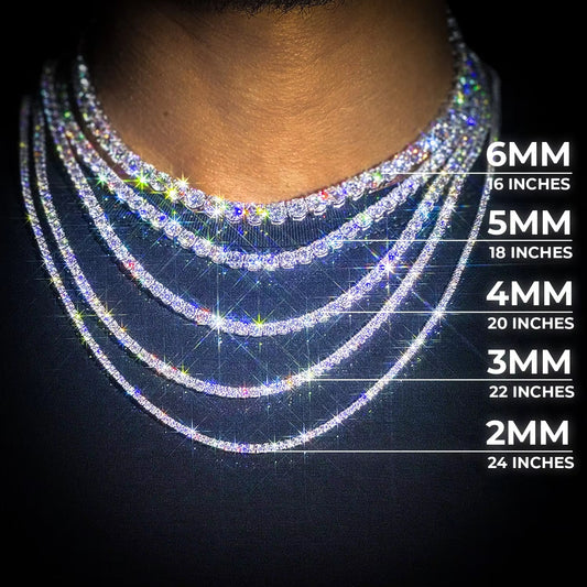 GRA Certified Moissanite Tennis Necklace 2/3/4/5/6mm Solid 925 Sterling Silver Tennis Necklace