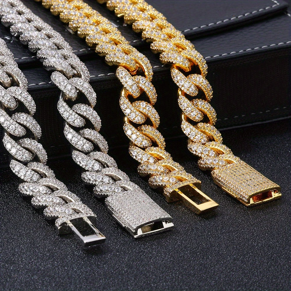 Iced Cuban Chain for Men – 18K Gold or 925 Silver Plated, 15/18mm, 18–22in