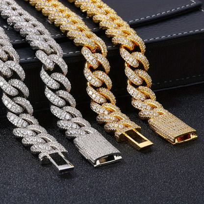 Iced Cuban Chain for Men – 18K Gold or 925 Silver Plated, 15/18mm, 18–22in