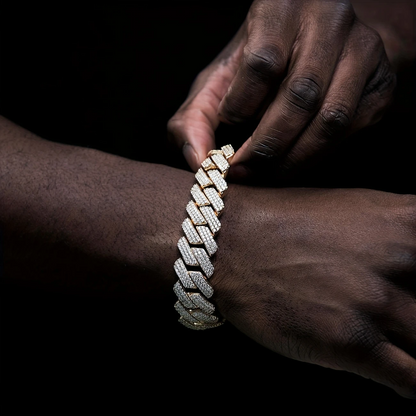 20mm Iced Out Cuban Link Bracelet – 8in Gold Plated Brass, LuxGlow™ Stones