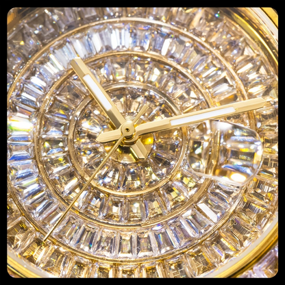 32mm Gold-Tone Stainless Steel Watch – Iced Out Round Dial with LuxGlow™ Stones