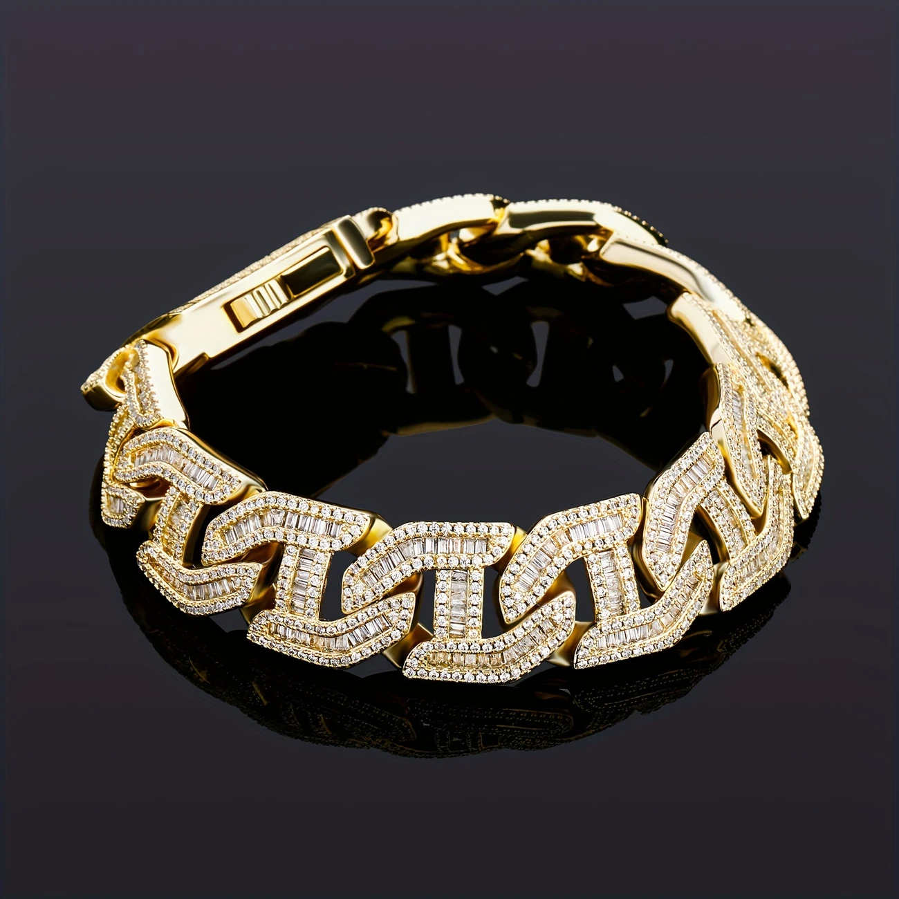 15mm G-Shaped Bracelet – 8in Gold Plated Bling with LuxGlow™ Stones