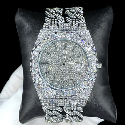 32mm Iced Out Watches. - Round Dial Hip-Hop Style Shiny Watch