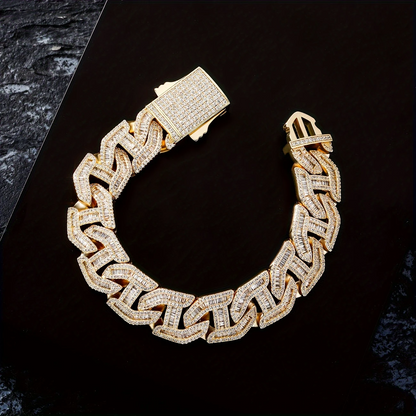 15mm G-Shaped Bracelet – 8in Gold Plated Bling with LuxGlow™ Stones