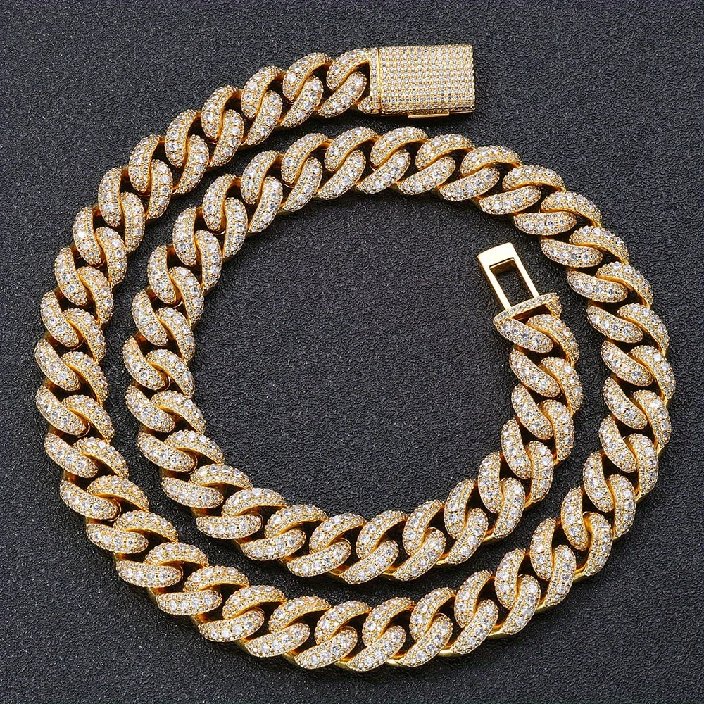 Iced Cuban Chain for Men – 18K Gold or 925 Silver Plated, 15/18mm, 18–22in
