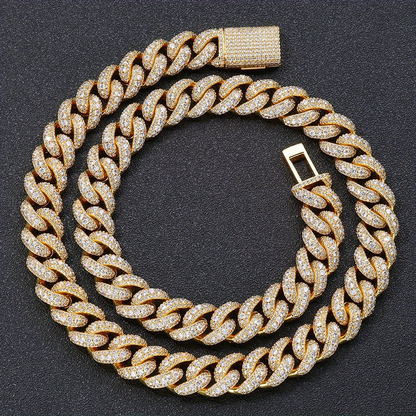 Iced Cuban Chain for Men – 18K Gold or 925 Silver Plated, 15/18mm, 18–22in