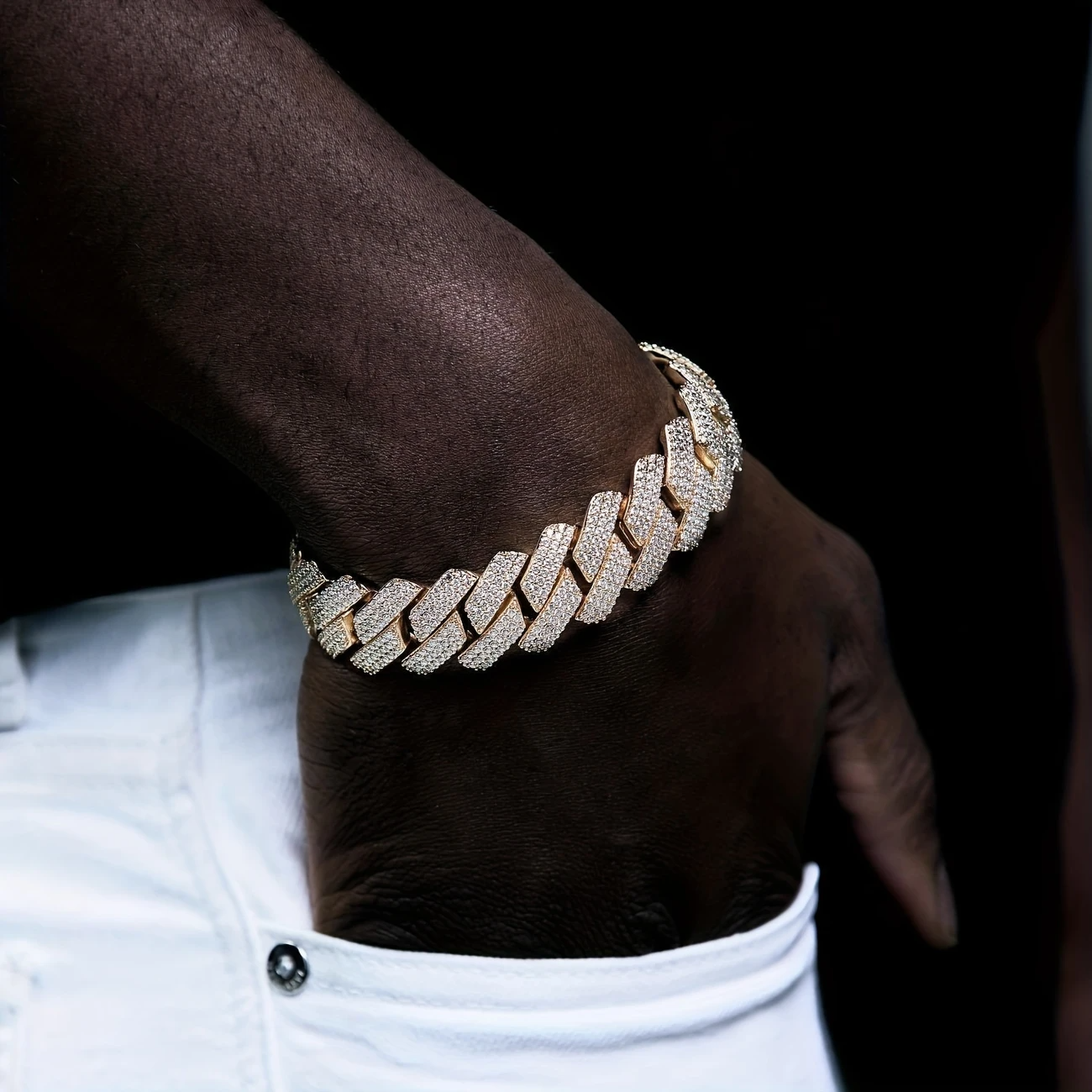 20mm Iced Out Cuban Link Bracelet – 8in Gold Plated Brass, LuxGlow™ Stones