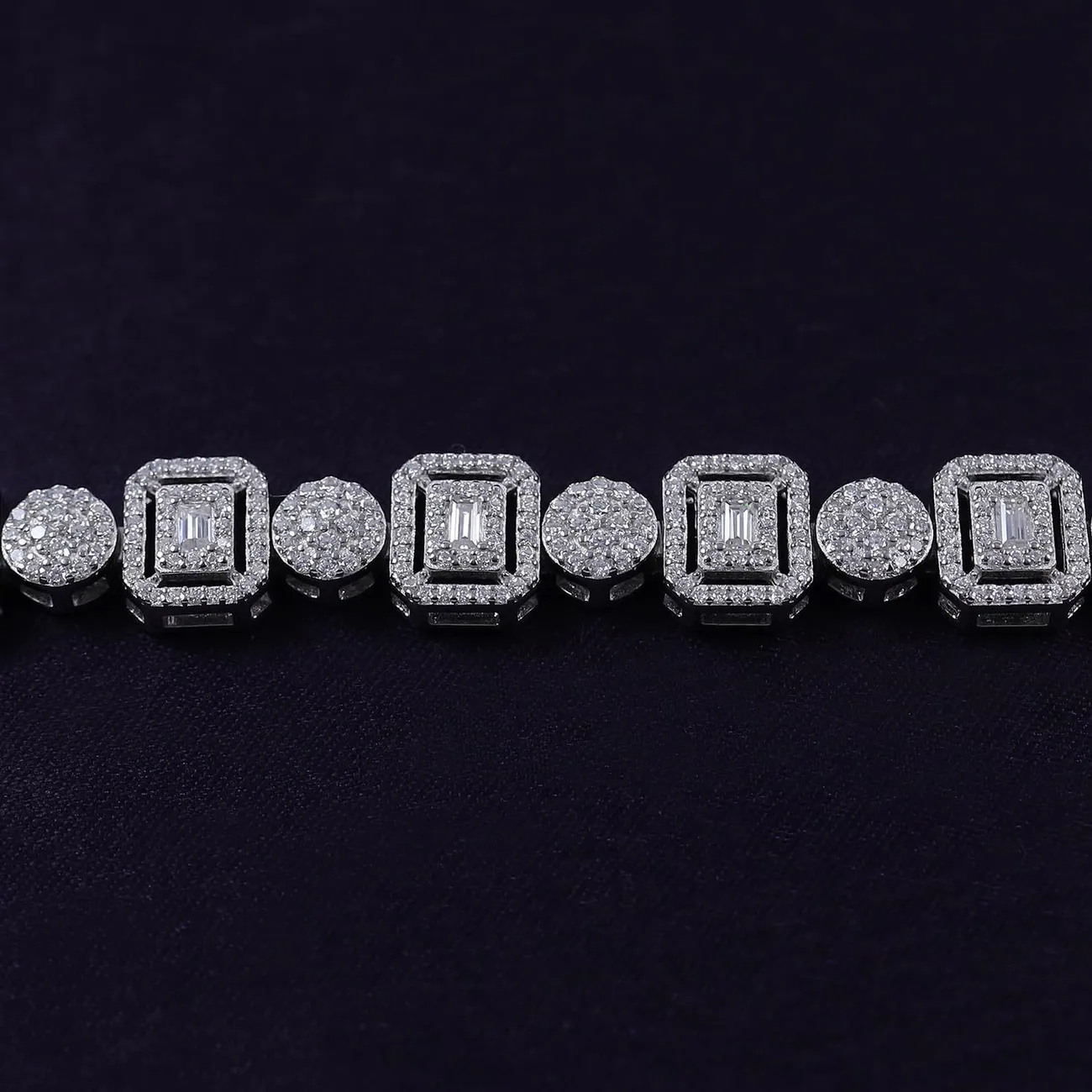 9.5mm Silver Plated Iced Bracelet. LuxGlow™ Stones – Trapezoidal Links