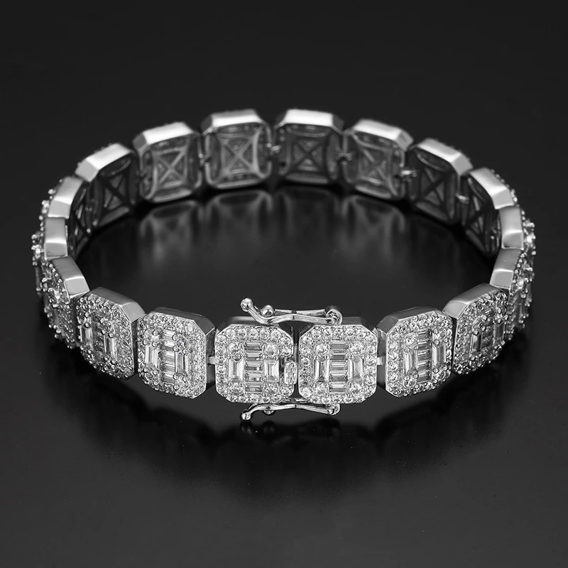 9.5mm Silver Plated Iced Bracelet. LuxGlow™ Stones – Trapezoidal Links