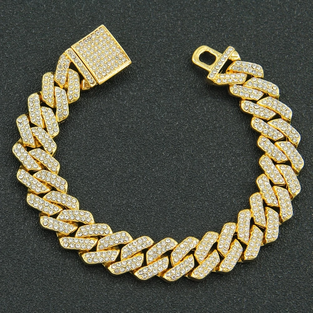 20mm Iced Out Cuban Link Bracelet – 8in Gold Plated Brass, LuxGlow™ Stones