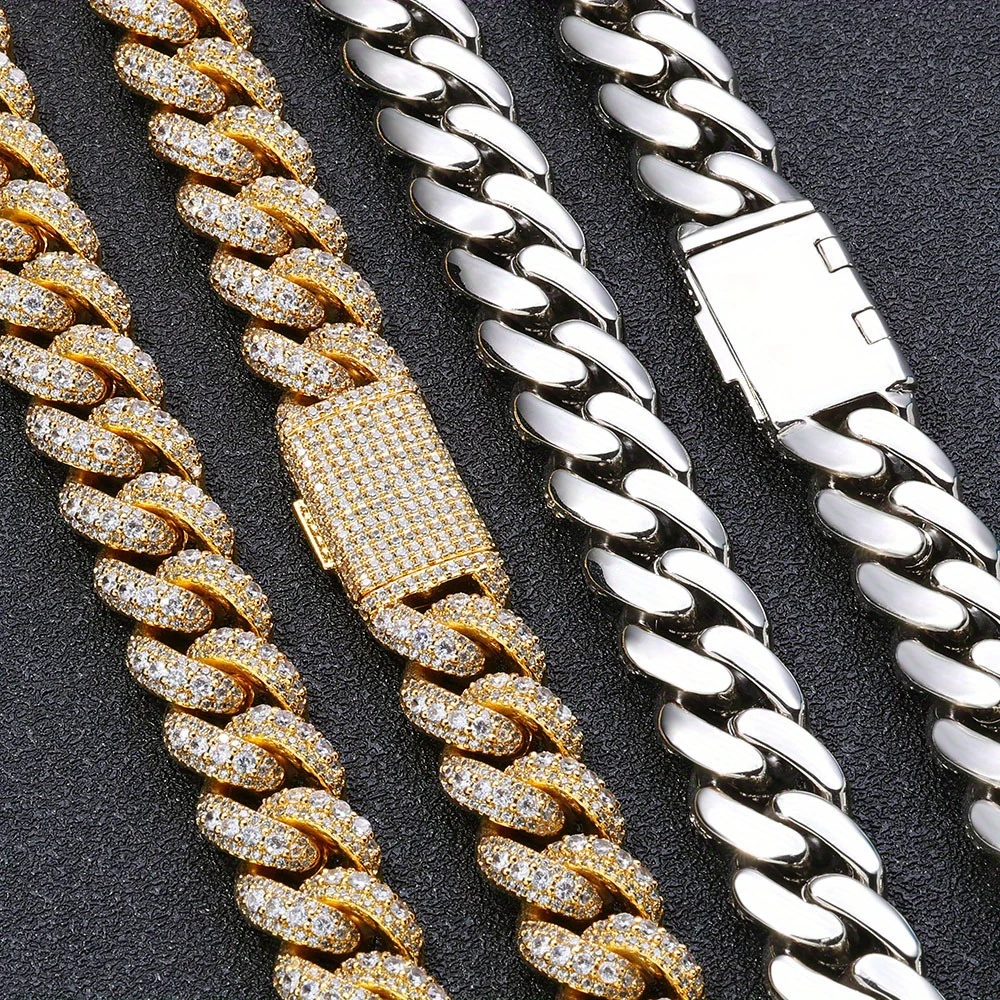 Iced Cuban Chain for Men – 18K Gold or 925 Silver Plated, 15/18mm, 18–22in