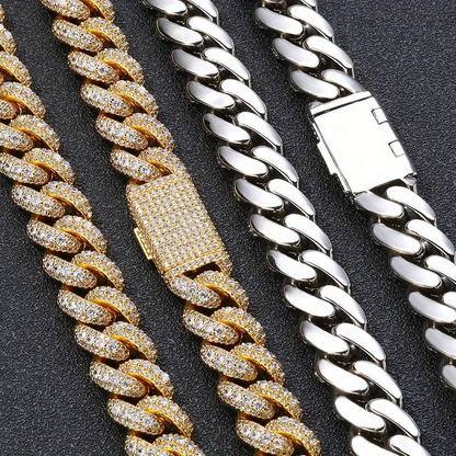 Iced Cuban Chain for Men – 18K Gold or 925 Silver Plated, 15/18mm, 18–22in