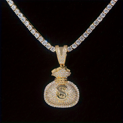 S925 Silver Money Bag Pendant – Moissanite Iced Out Hip-Hop Necklace Charm