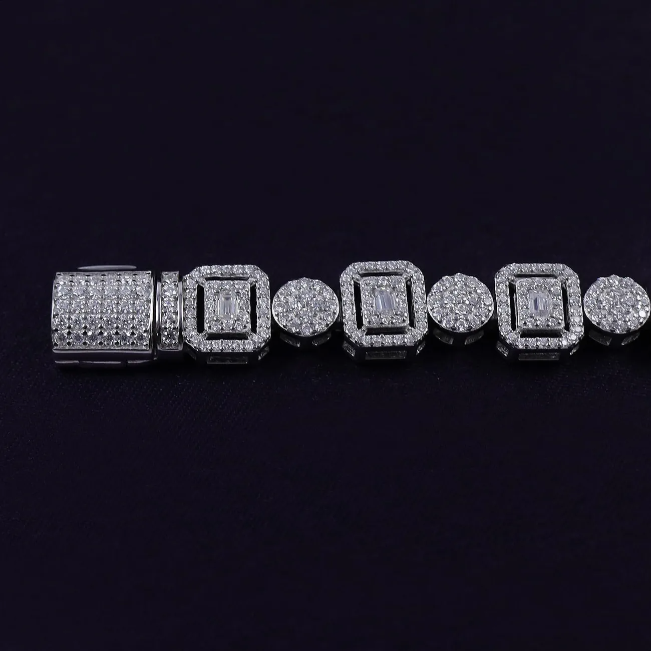 9.5mm Silver Plated Iced Bracelet. LuxGlow™ Stones – Trapezoidal Links