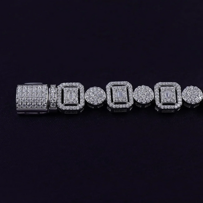 9.5mm Silver Plated Iced Bracelet. LuxGlow™ Stones – Trapezoidal Links