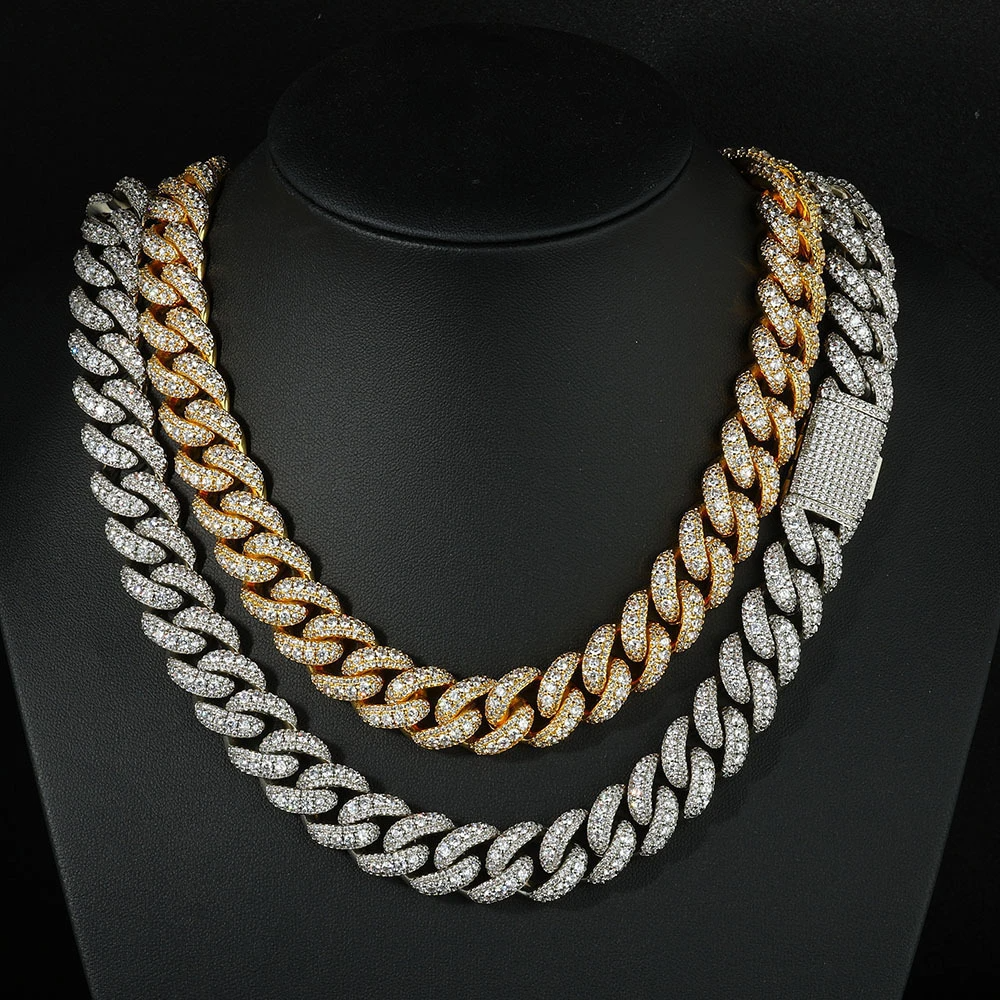 Iced Cuban Chain for Men – 18K Gold or 925 Silver Plated, 15/18mm, 18–22in