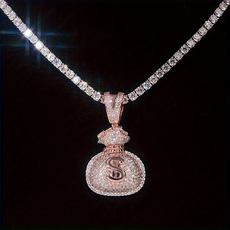 S925 Silver Money Bag Pendant – Moissanite Iced Out Hip-Hop Necklace Charm