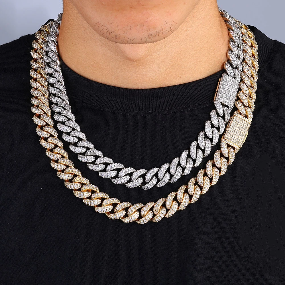 Iced Cuban Chain for Men – 18K Gold or 925 Silver Plated, 15/18mm, 18–22in