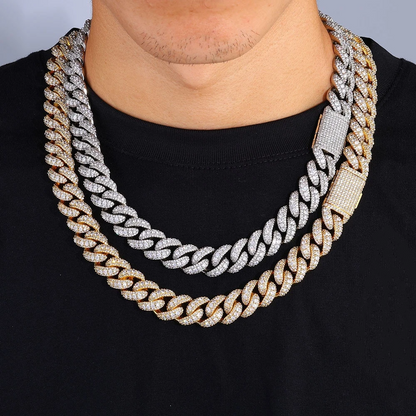 Iced Cuban Chain for Men – 18K Gold or 925 Silver Plated, 15/18mm, 18–22in