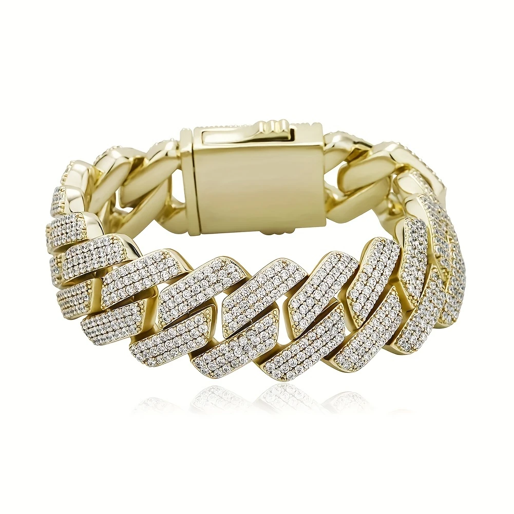 20mm Iced Out Cuban Link Bracelet – 8in Gold Plated Brass, LuxGlow™ Stones