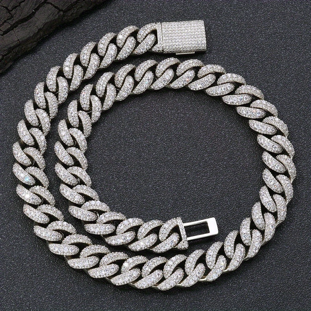 Iced Cuban Chain for Men – 18K Gold or 925 Silver Plated, 15/18mm, 18–22in