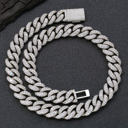 Iced Cuban Chain for Men – 18K Gold or 925 Silver Plated, 15/18mm, 18–22in