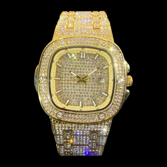 32mm Iced Out Watch for Men – LuxGlow™ Stones Square Dial Hip Hop Bling Wristwatch