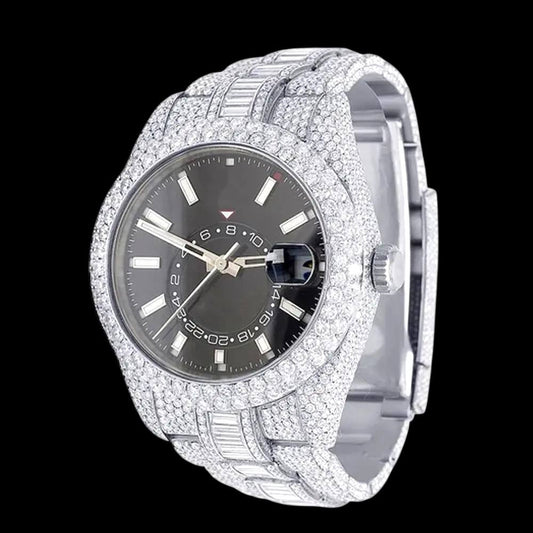 Iced Out Moissanite Watch – Black Dial. VVS Moissanite Watch