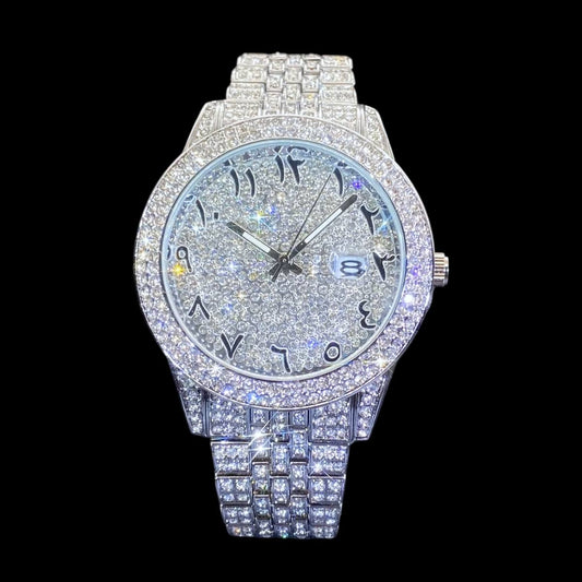 35mm Round Dial - LuxGlow™ Iced Out Men's Watch, Arabic Numerals