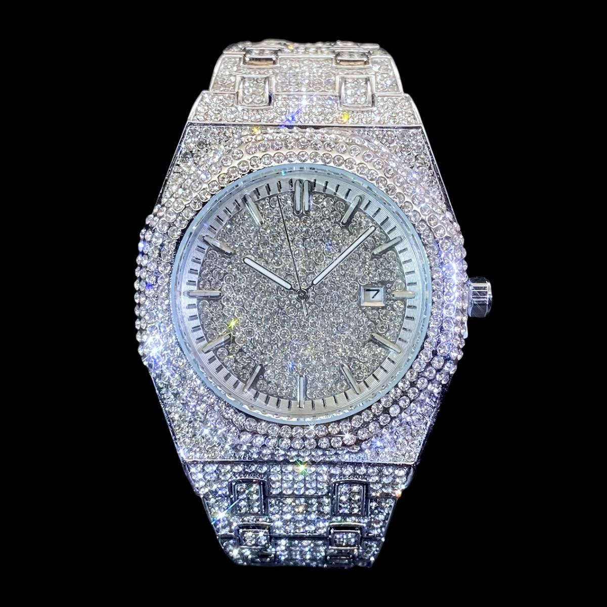 32mm Iced Out Watches. - Round Dial Hip-Hop Style Shiny Watch