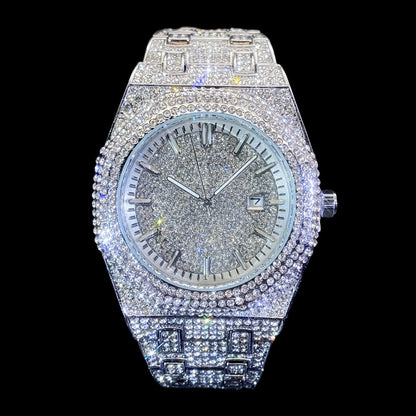 32mm Iced Out Watches. - Round Dial Hip-Hop Style Shiny Watch