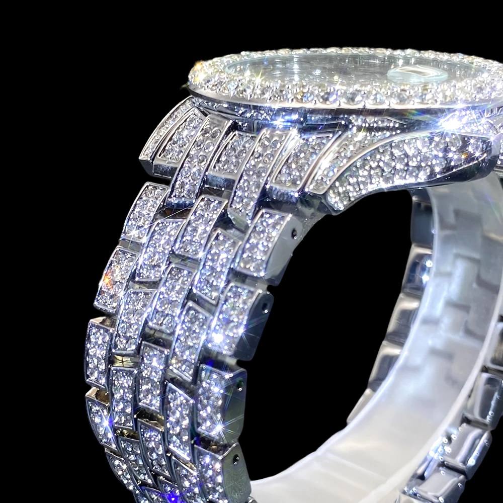 32mm Iced Out Roman Numeral Watch for Men – Stainless Steel LuxGlow™ Crystal Dial