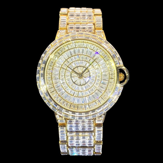 32mm Round Dial, Gold Stainless Steel LuxGlow™ Iced Out Men's Watch
